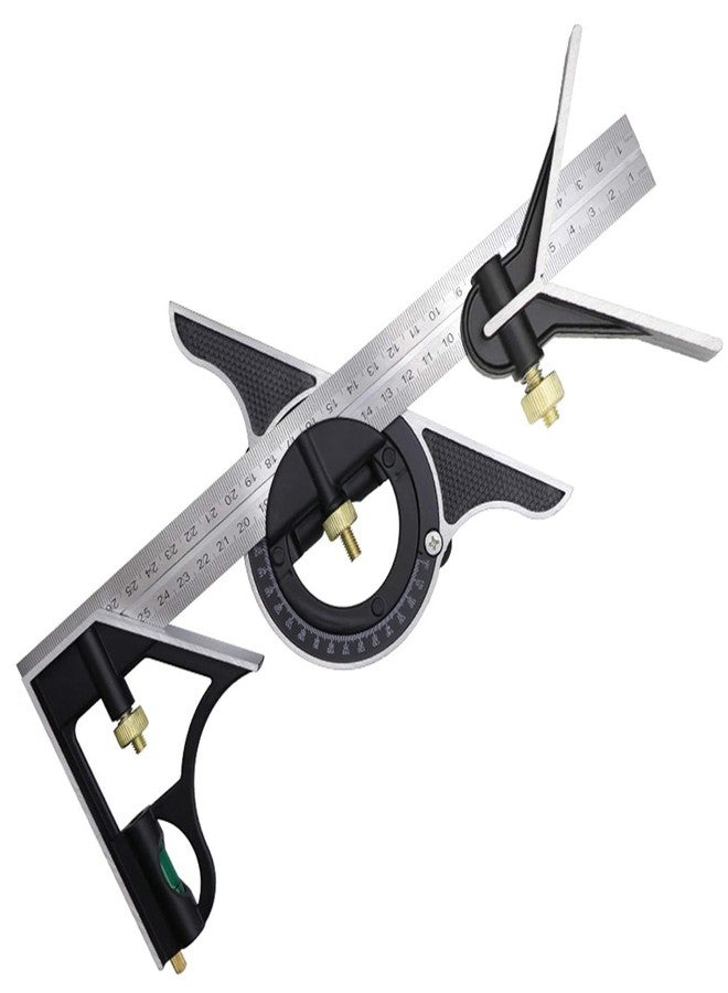 NIKTION 12 Inch Adjustable Combination Angle 45 Degree Right Protractor Square Set, Adjustable Sliding Combination Square Ruler & Protractor Level Measure Measuring Set - Image 1